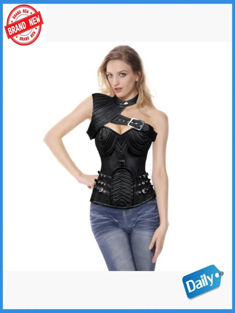 Heavy Steel Boned Overbust Corset with Zipper Lace Up Back